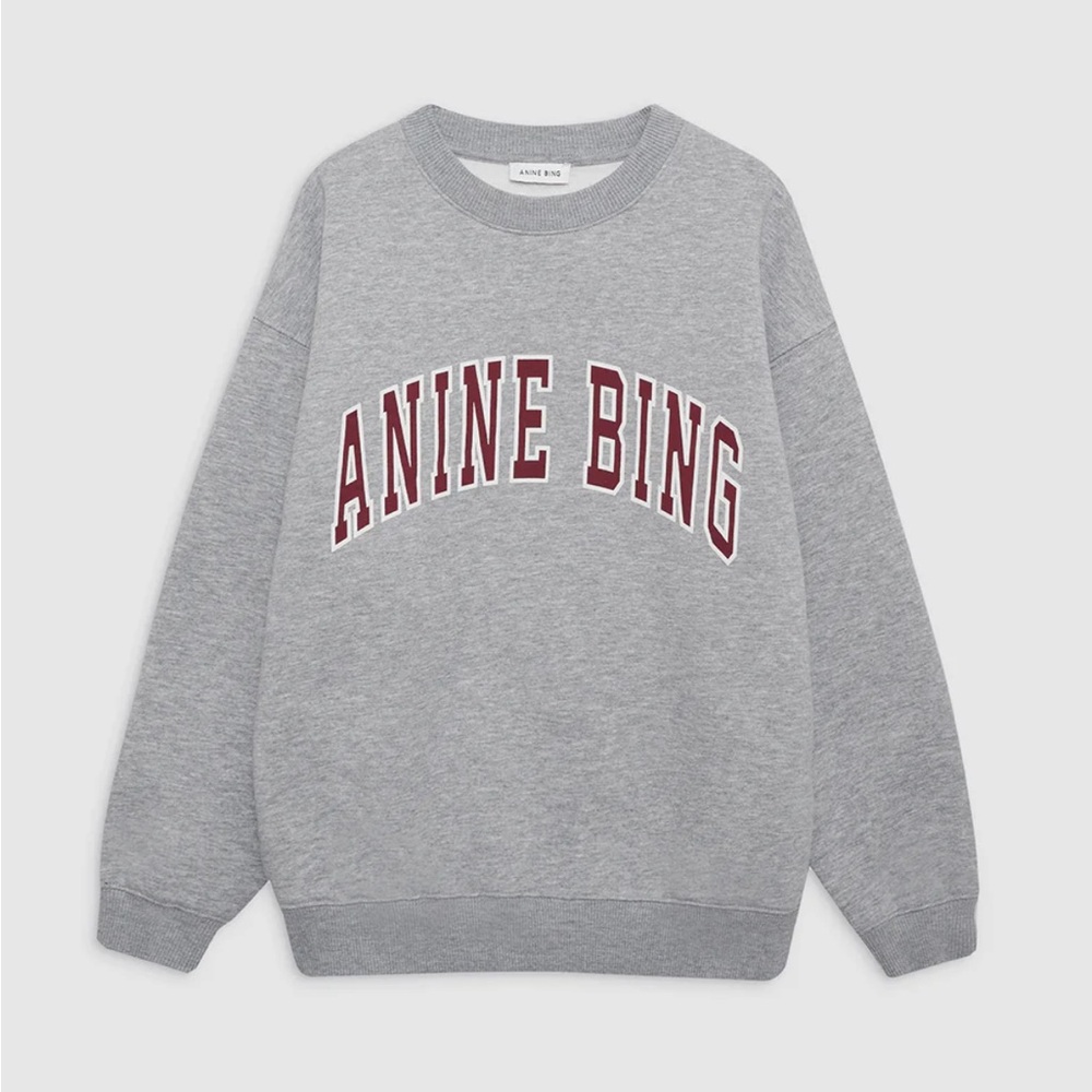 Anine Bing Heather Gray Sweatshirt with Burgundy Lettering